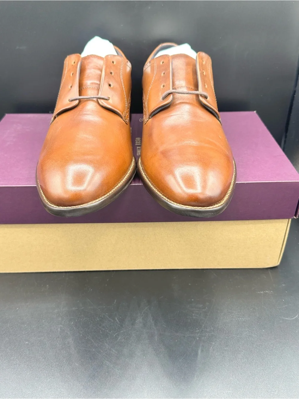 Johnston & Murphy Stockton Brown Plain Toe Dress Shoes Size 10.5 NEW WITH BOX